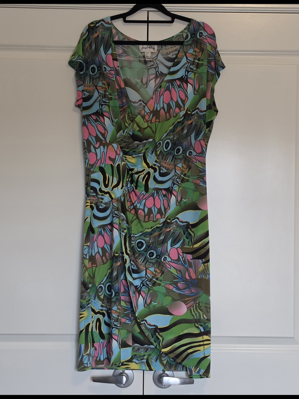 JOSEPH RIBKOFF SIZE 16 VIBRANT ABSTRACT PRINT FAUX WRAP MIDI DRESS
